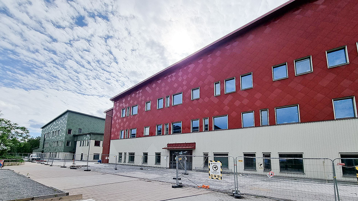 Hertsöskolans tillfälliga modulbyggnad fram till att den nybyggda skolan står på plats.