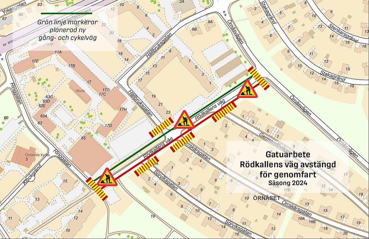 Vi bygger en ny gång- och cykelväg längs Rödkallens väg.